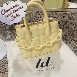 Like Dreams Cream Quilted Mini Crossbody W/Chain Detail W/Dust Bag New